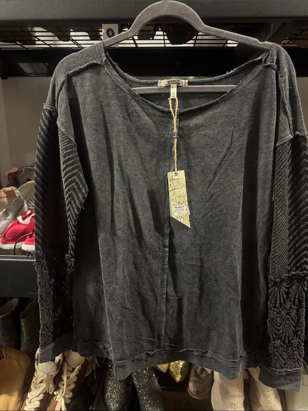 gimmicks by BKE Washed Black Pullover with Textured Sleeves